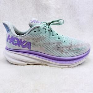 HOKA Clifton 9 Womens Running Shoes Sunlit Ocean Lilac Mist Size 8 Athletic